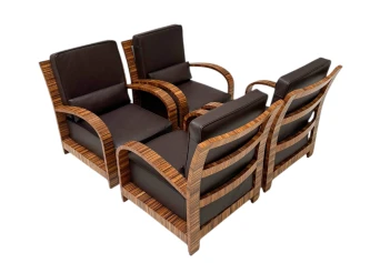 Four Art Deco Lounge Chairs with Leather Cushions France, 1930s